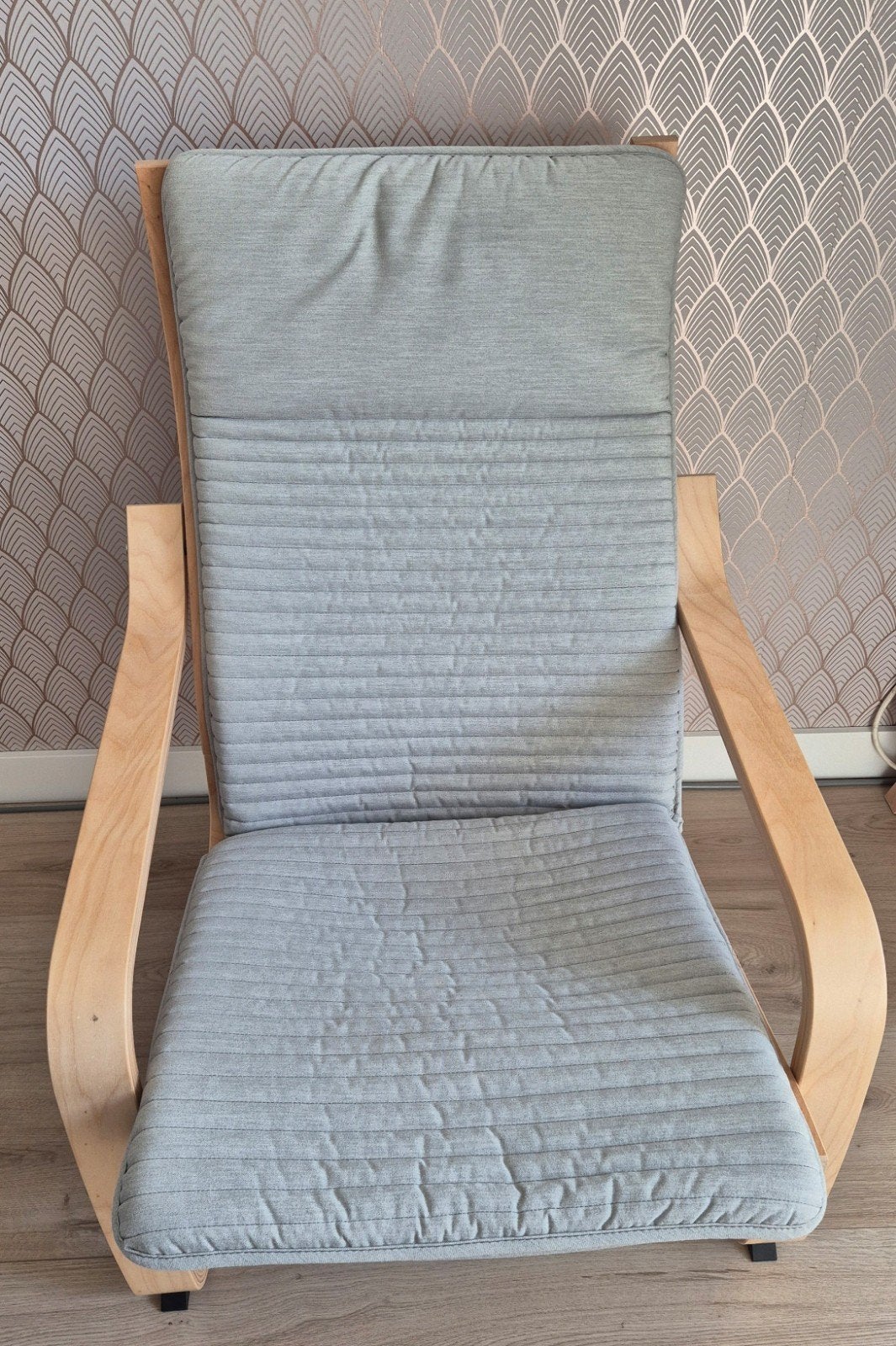 IKEA Poäng fauteuil met lichtgrijs kussen, Ophalen, Hout, Gebruikt, Modern, Scandinavisch