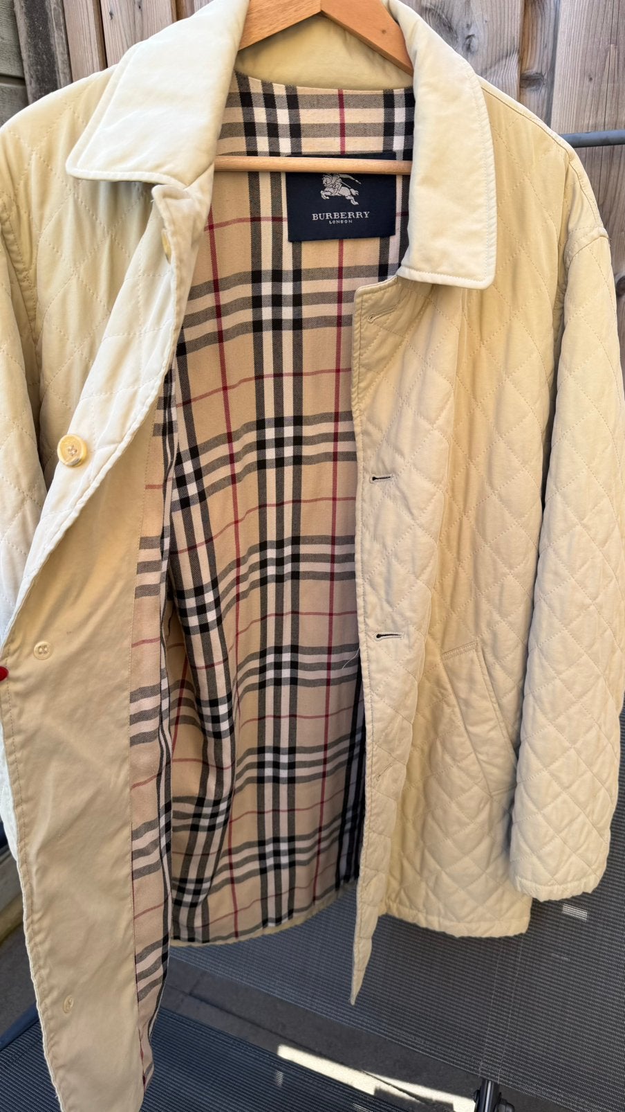 Burberry quilted jas met iconische print maat XL unisex, Ophalen of Verzenden, Gedragen, Maat 46/48 (XL) of groter, Beige