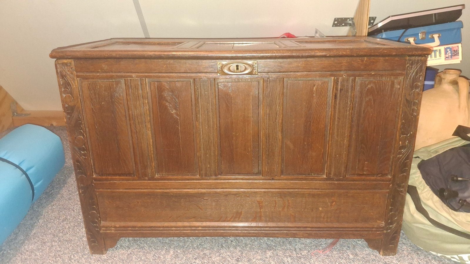 Houten dekenkist met houtsnijwerk - 88x42x57 cm, Huis en Inrichting, Woonaccessoires | Kisten, Ophalen, 50 – 75, Gebruikt, 50 tot 100 cm