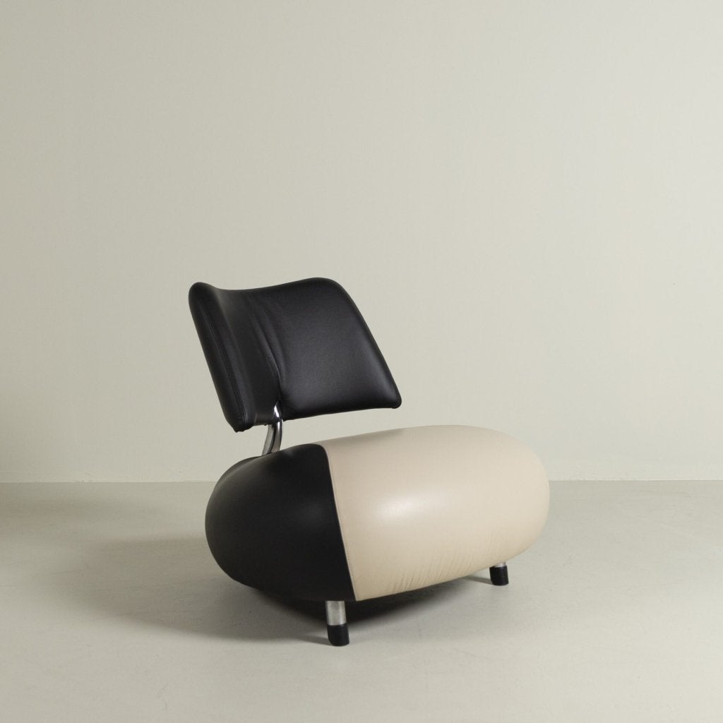 Leolux Pallone Pa Fauteuil Zwart/Crème Leer