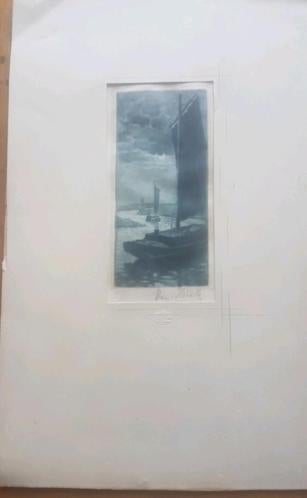 Ets Hermann Thiele 1867-1956 boten op rivier, Antiek en Kunst, Ophalen