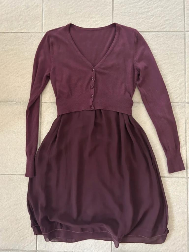 Bordeau rood jurkje met vest - maat small, Ophalen of Verzenden, Maat 36 (S), Boven de knie, Rood