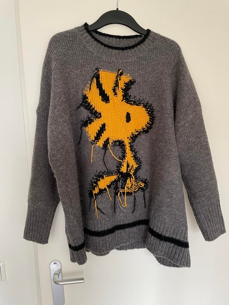 Grijze wollen trui met Woodstock. Snoopy/ peanuts van Zara S, Kleding | Dames, Ophalen of Verzenden, Zo goed als nieuw, Maat 36 (S)