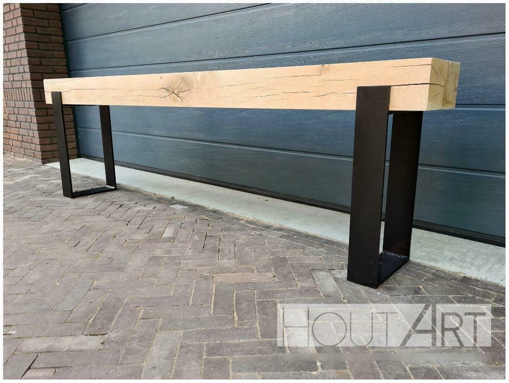 Sidetable industrieel EIKEN BALKEN MET STAAL!