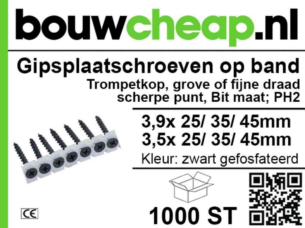 GIPSPLAATSCHROEVEN OP BAND 3.9X35MM BIJ BOUWCHEAP, Ophalen, Nieuw, Minder dan 50 mm, Schroeven
