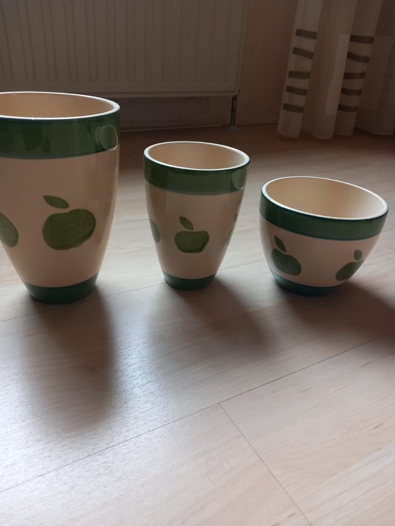 3 vazen met groene appeltjes appels groen, Ophalen of Verzenden, Nieuw, Groen, Glas