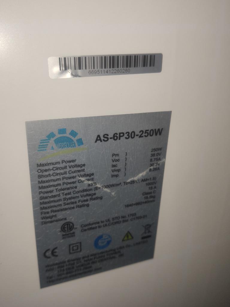 Zonnepanelen Amerisolar AS-6P30 250Wp, Ophalen, Gebruikt, Paneel, 200 wattpiek of meer