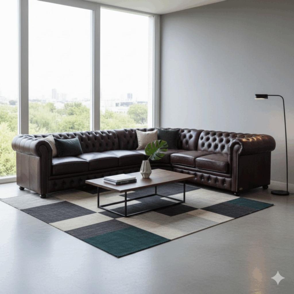 Chesterfield Hoekbank Rood-Bruin 2,80 m x 2,30 m Nr.: 27827, Ophalen, 250 tot 300 cm, Minder dan 75 cm, Nieuw