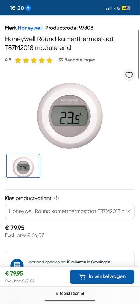 Honeywell Round Kamerthermostaat T87M2018, Ophalen of Verzenden, Slimme thermostaat, Nieuw