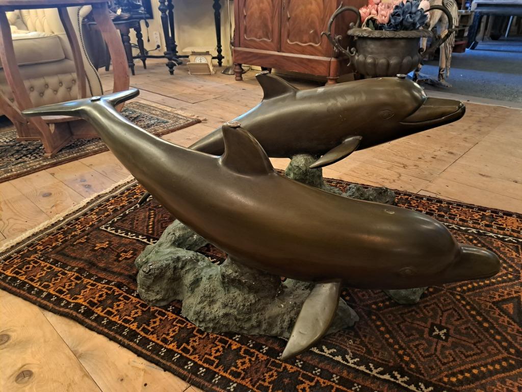 Bronzen dolfijnen als salontafel erg mooi & gaaf 155 cm lang, Huis en Inrichting, Tafels | Salontafels, Ophalen, 100 tot 150 cm
