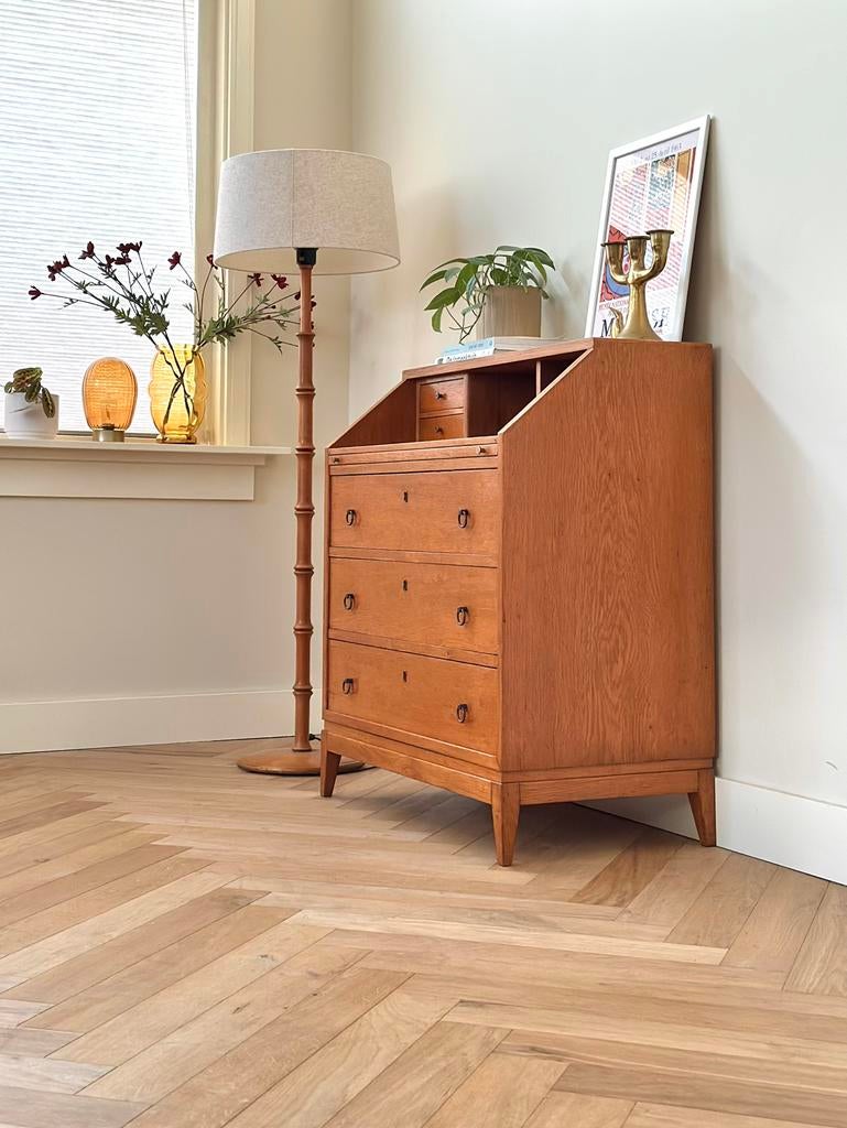 Vintage secretaire ladekast eiken hout jaren 50/60/70 Deens, Huis en Inrichting, Kasten | Secretaires, Ophalen, Gebruikt, Vintage, Deens