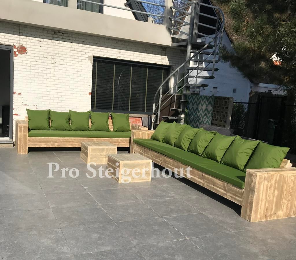 Steigerhout Loungebank Hoekbank Tuinbank Tuinset Loungeset, Steigerhout, Nieuw, Ophalen of Verzenden, Loungeset