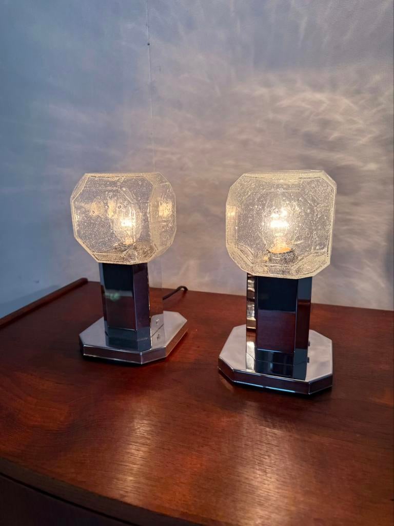 Set van 2 kristalglazen bedlampjes, Cosack Leuchten ‘80, Ophalen of Verzenden, Zo goed als nieuw, Glas