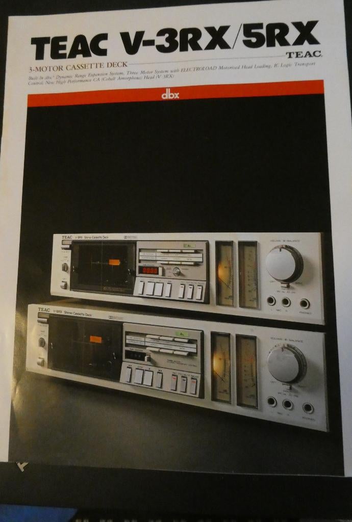 2 Cassette deck brochures Teac V-3RX en 5RX en C-3RX, Ophalen of Verzenden, Overige typen
