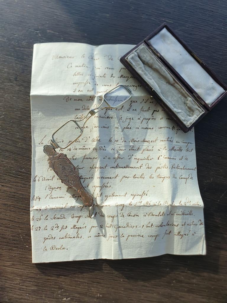 Antieke lorgnette echt goud en zilver 1870 met doos, Antiek en Kunst, Ophalen of Verzenden, Zilver