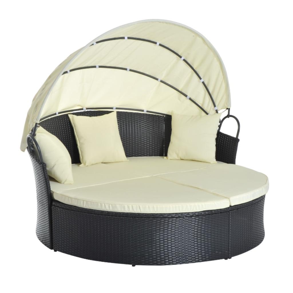 Zonne-eiland met Kap(Zwart/Beige) of (Zwart/Bruin/Grijs), Tuin en Terras, Tuinsets en Loungesets, 4 zitplaatsen, Rotan, Nieuw