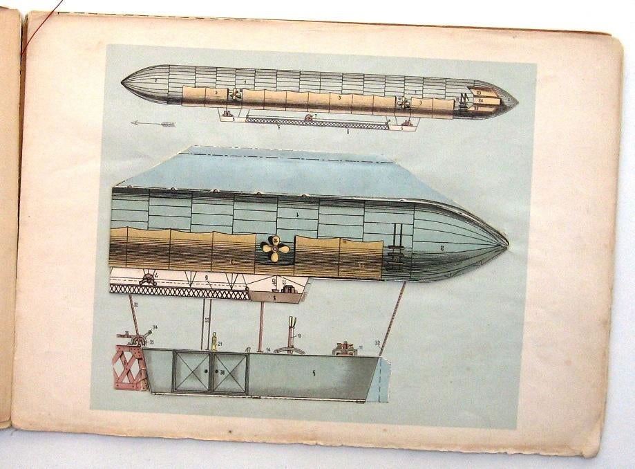 Luchtschip en Vliegmachine 1907 Uitvouwbare platen Zeppelin, Antiek en Kunst, Ophalen of Verzenden