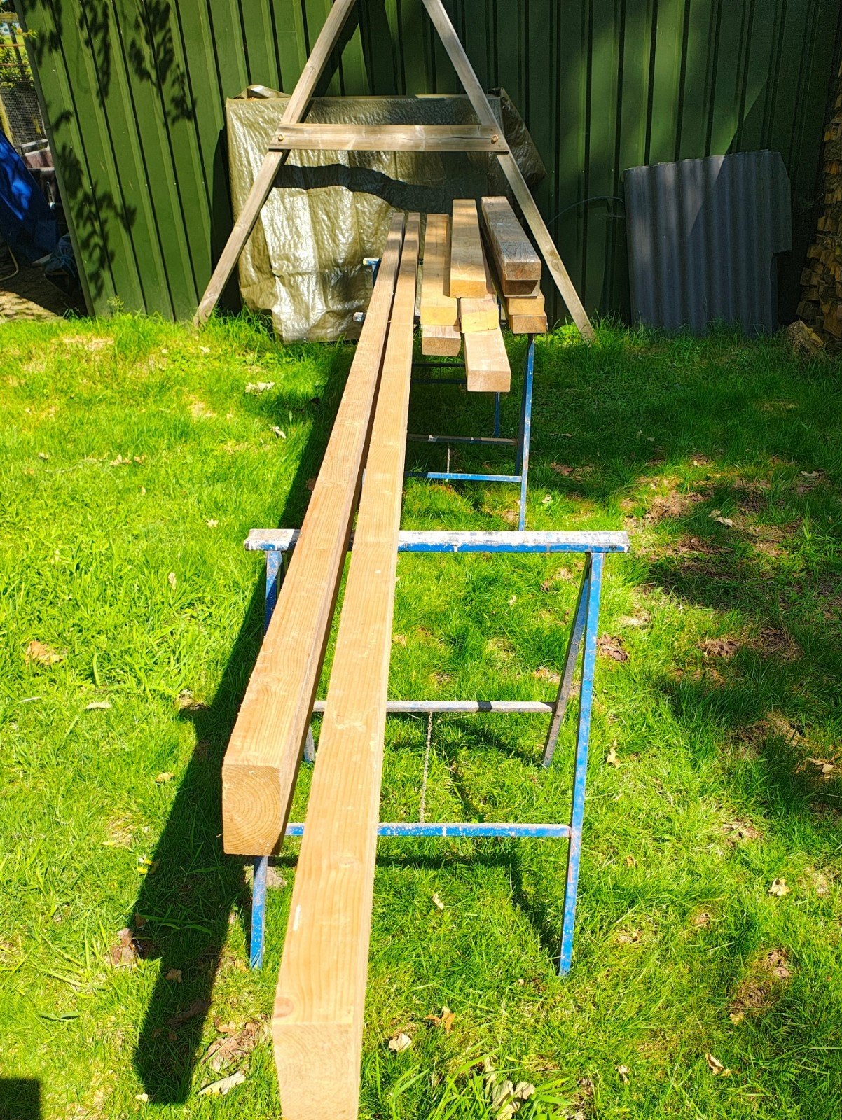 Partij balken diverse kopmaten, Doe-het-zelf en Verbouw, Hout en Planken, Ophalen, Balk, Vuren, 50 mm of meer