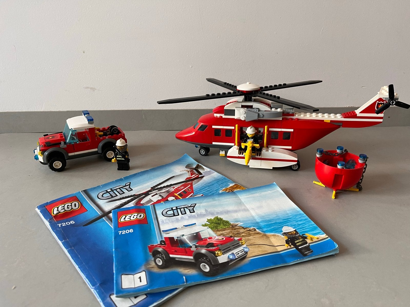 Lego City Brandweer Blushelikopter Set 7206 met minifigs, Kinderen en Baby's, Lego, Ophalen of Verzenden, Compleet, Complete set