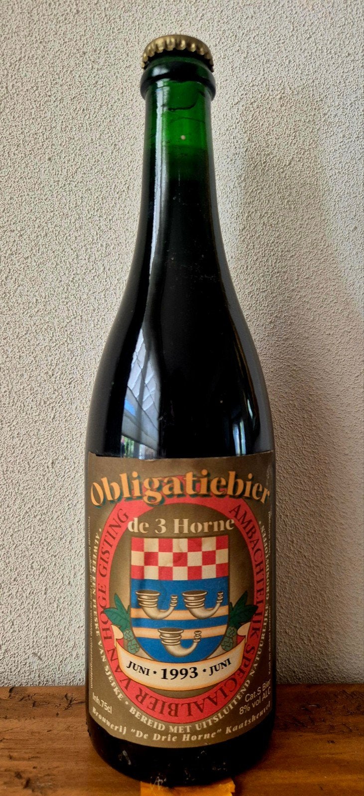 1993 fles Obligatiebier de 3 Horne speciaal bier Kaatsheuvel, Ophalen of Verzenden, Zo goed als nieuw, Flesje(s), Overige merken