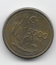Turkije 5000 lira 1995 (type 2) KM# 1029.1, Verzenden, Midden-Oosten, Losse munt