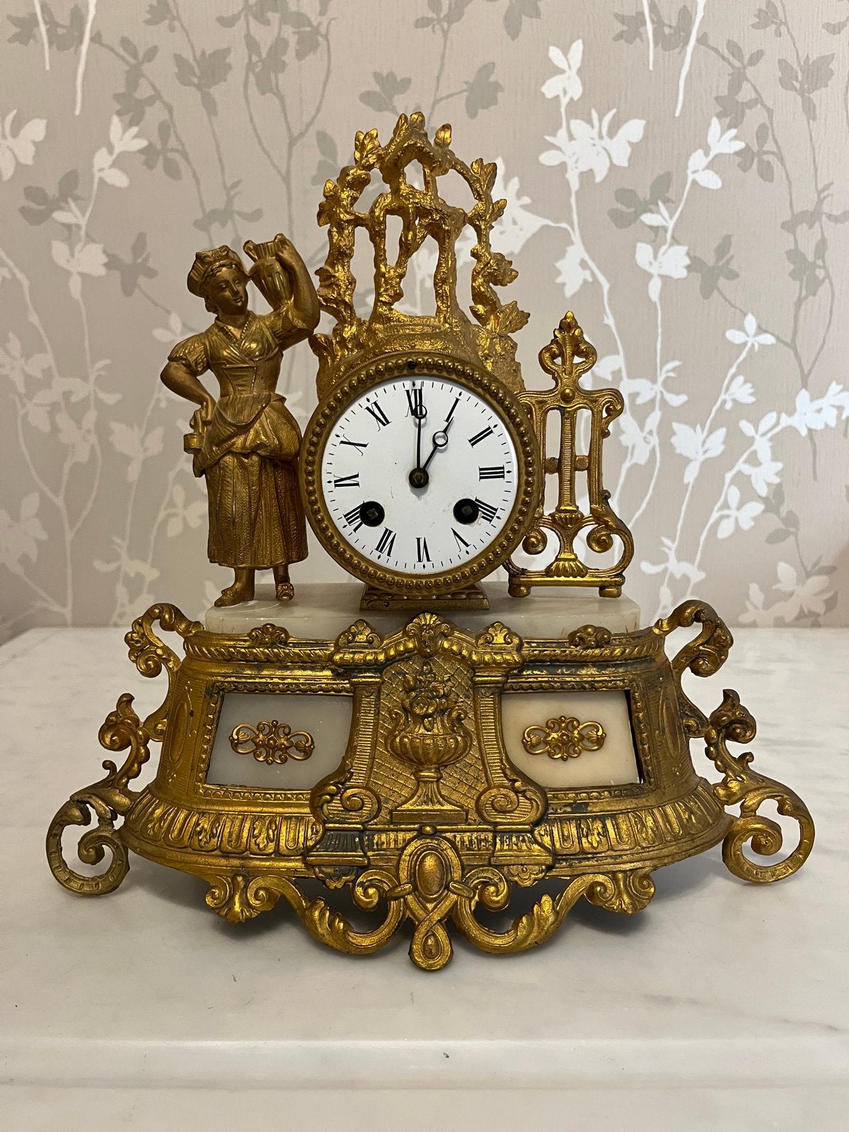 Antieke Franse bronzen marmeren pendule klok, Antiek en Kunst, Ophalen