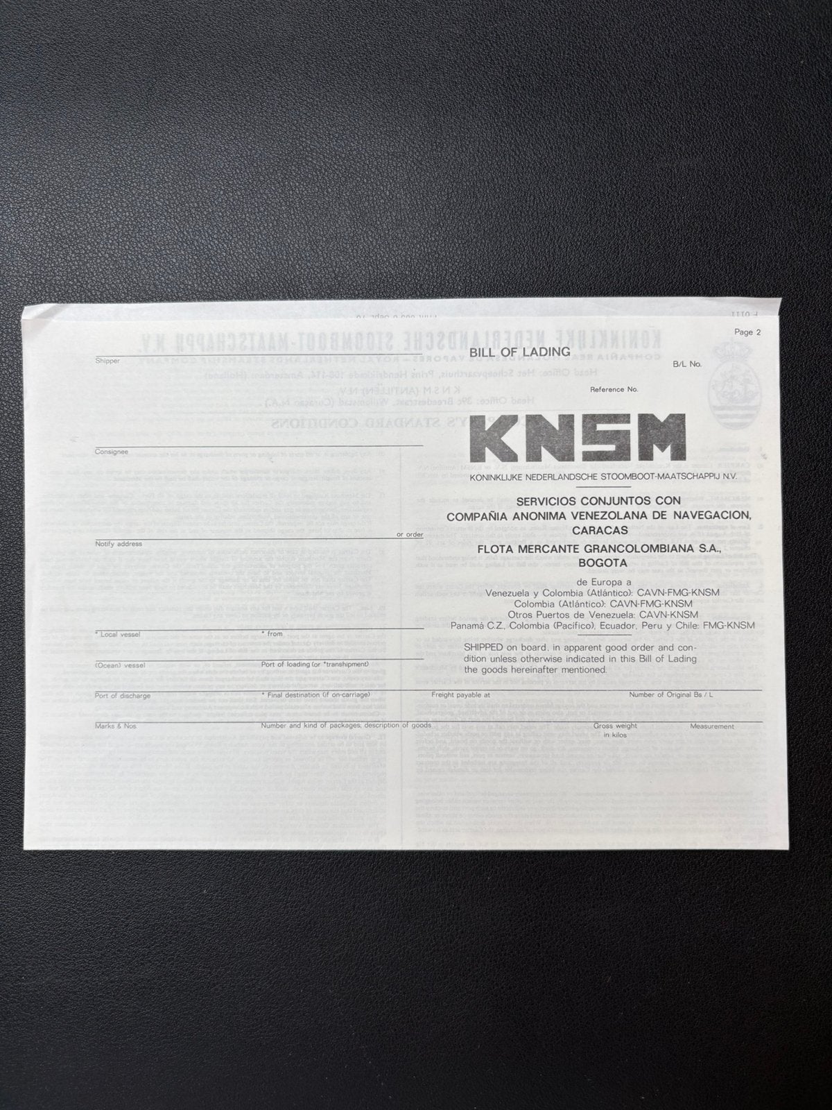 Ongebruikte vrachtbrief KNSM (1970), Ophalen of Verzenden, Zo goed als nieuw, Overige soorten