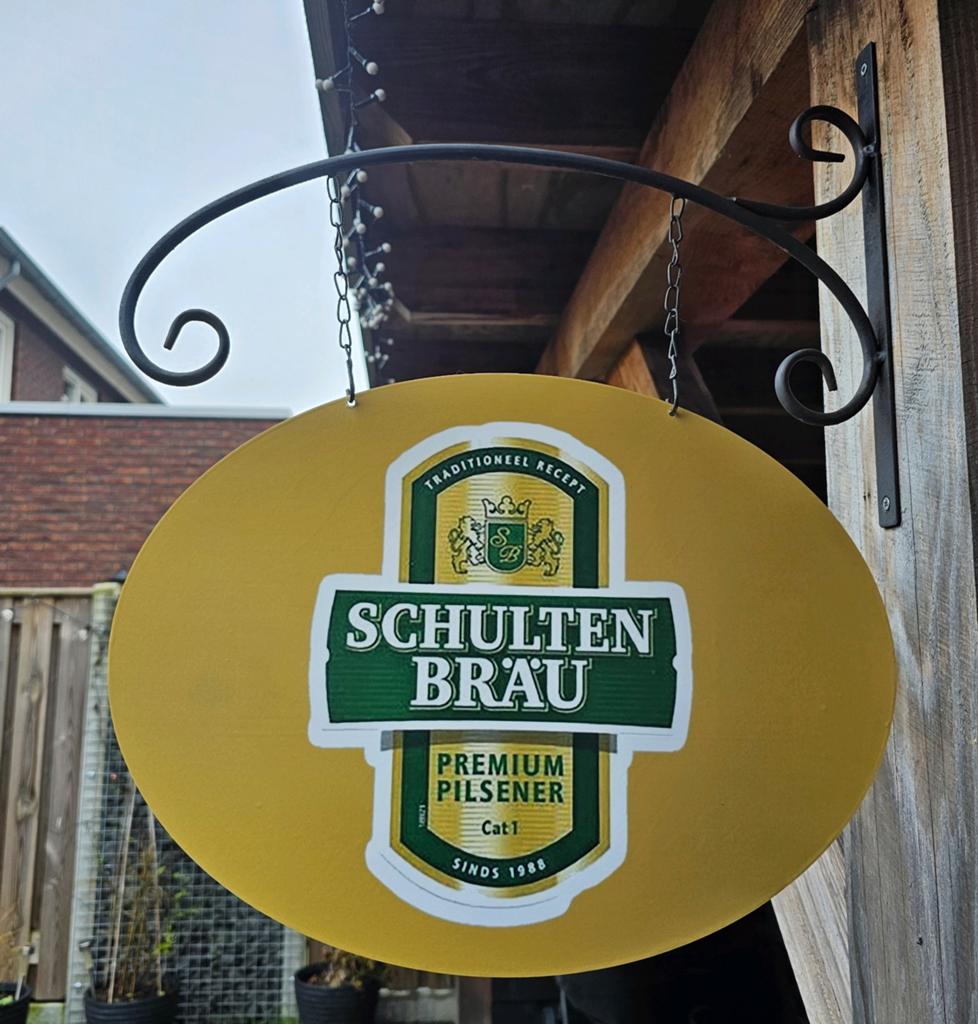 Dubbelzijdig SCHULTENBRAU UITHANGBORD (incl. beugel), Verzamelen, Biermerken, Ophalen of Verzenden, Nieuw, Reclamebord, Plaat of Schild