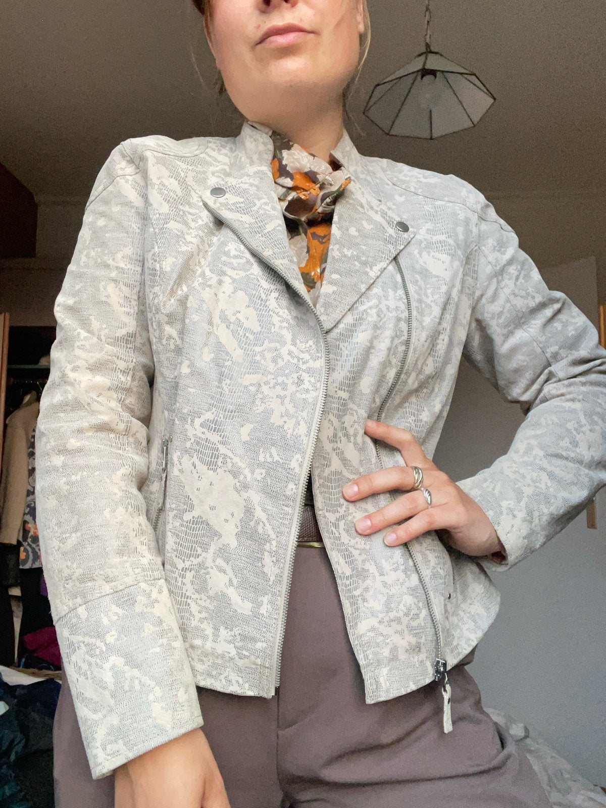 Rino & Pelle bikerjack met slangenprint - Maat 40, Ophalen of Verzenden, Zo goed als nieuw, Maat 38/40 (M), Grijs