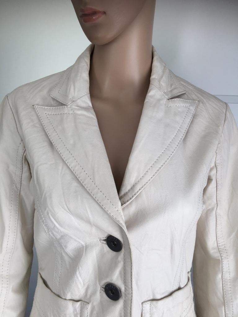 D598 Gipsy: echt-leren jasje blazer colbert maat S=36 wit, Gipsy, Wit, Ophalen of Verzenden, Zo goed als nieuw