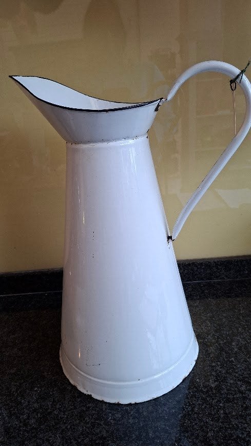 Grote vintage Emaille Waterkan Witte met Zwarte Rand, Antiek en Kunst, Ophalen