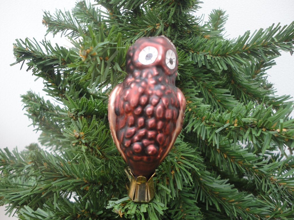 Mooie glazen kerstbal vogel (uil) op clip / knijper, Diversen, Kerst, Ophalen of Verzenden, Gebruikt