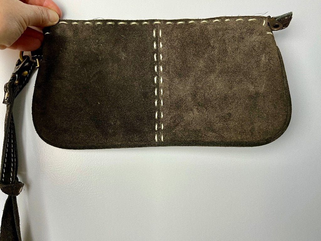 Clutch | Tas | Tasje | Bruin | Suede | Etui | Toilettas Leer, Ophalen, Nieuw, Bruin, Avondtasje