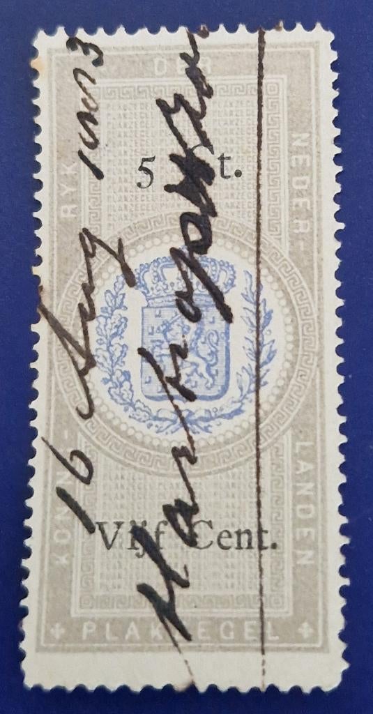Nederland 1883 - Fiscale zegel - 5 cent, Verzenden, T/m 1940