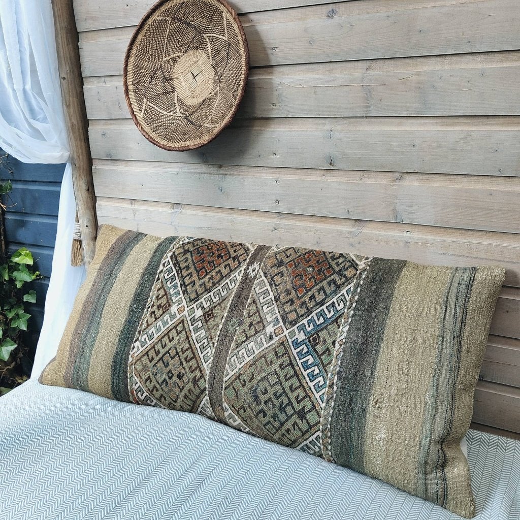 Oversized Kelimkussen Vintage Natuurlijke tinten Eyecatcher, Yazgibi, Handgemaakt, Nieuw, Sierkussen