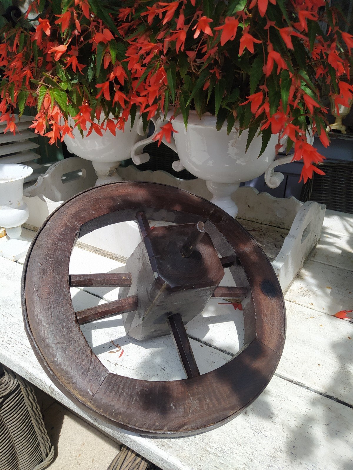Vintage houten karrewiel, Ophalen of Verzenden, Gebruikt