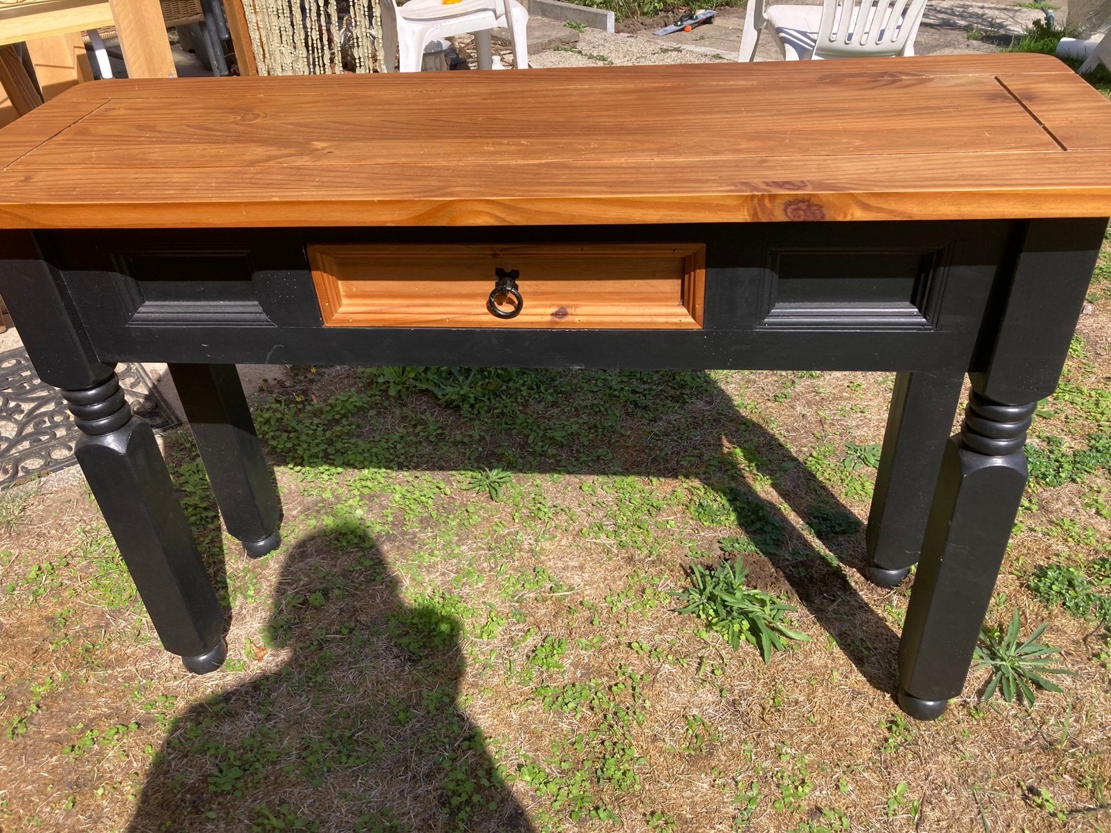 Mooie houten sidetable 1.20/ 40 cm blad, Ophalen, Gebruikt, 75 cm of meer, Minder dan 50 cm