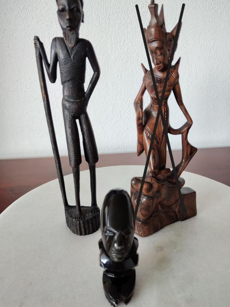 Indonesisch Beeld (Houtsnijwerk)/ Maya Beeld Goud Obsidiaan, Ophalen of Verzenden, Handgemaakt, Beeld, Hout