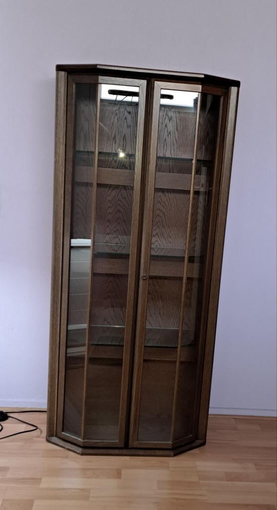 Vitrinekast donker eiken, Ophalen, Glas, Met deur(en), Modern klassiek