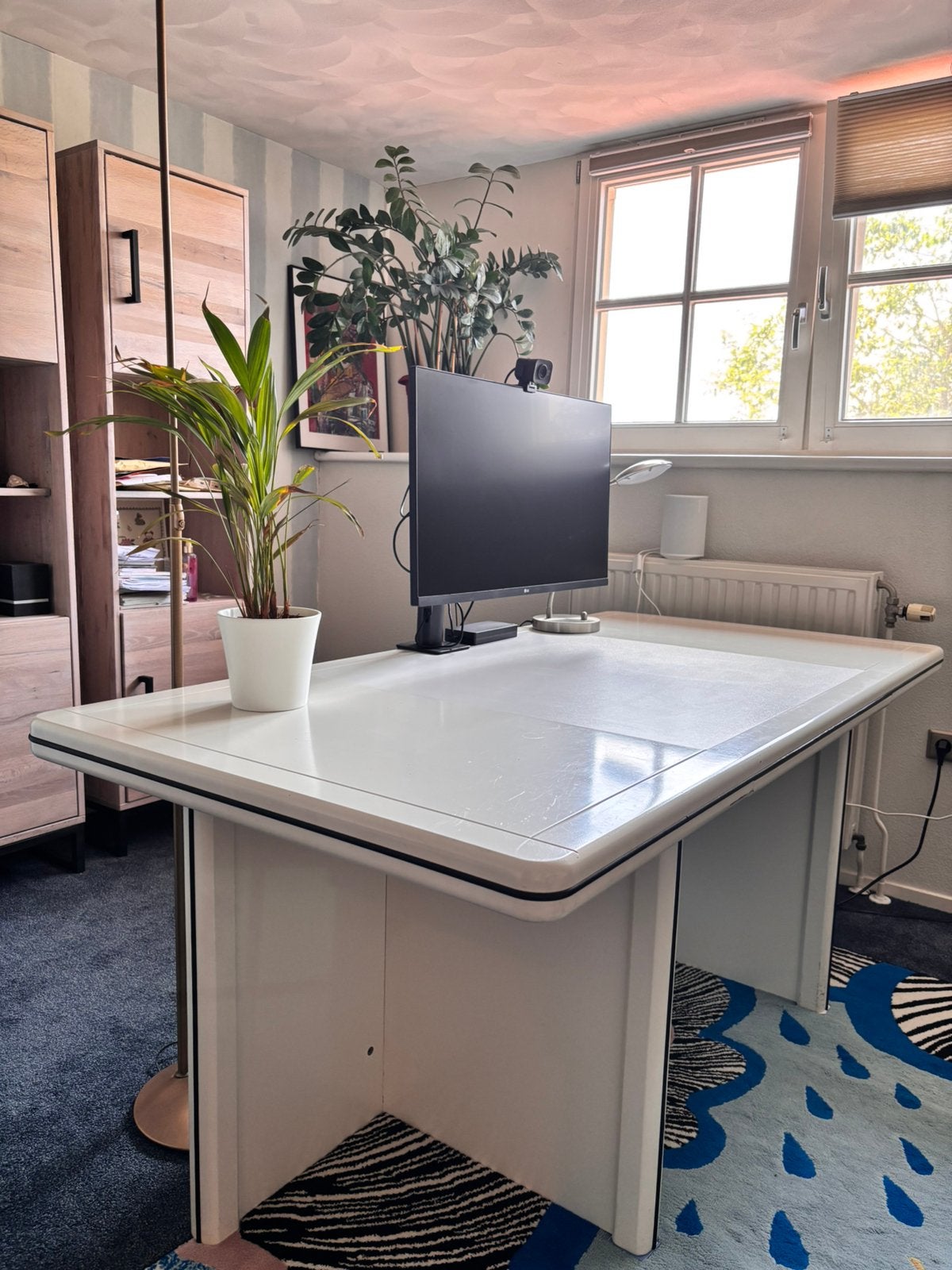 Vintage Wit Bureau (180x90) – Super solide & stabiel (Retro), Ophalen, 90 cm, Gebruikt, 180 cm