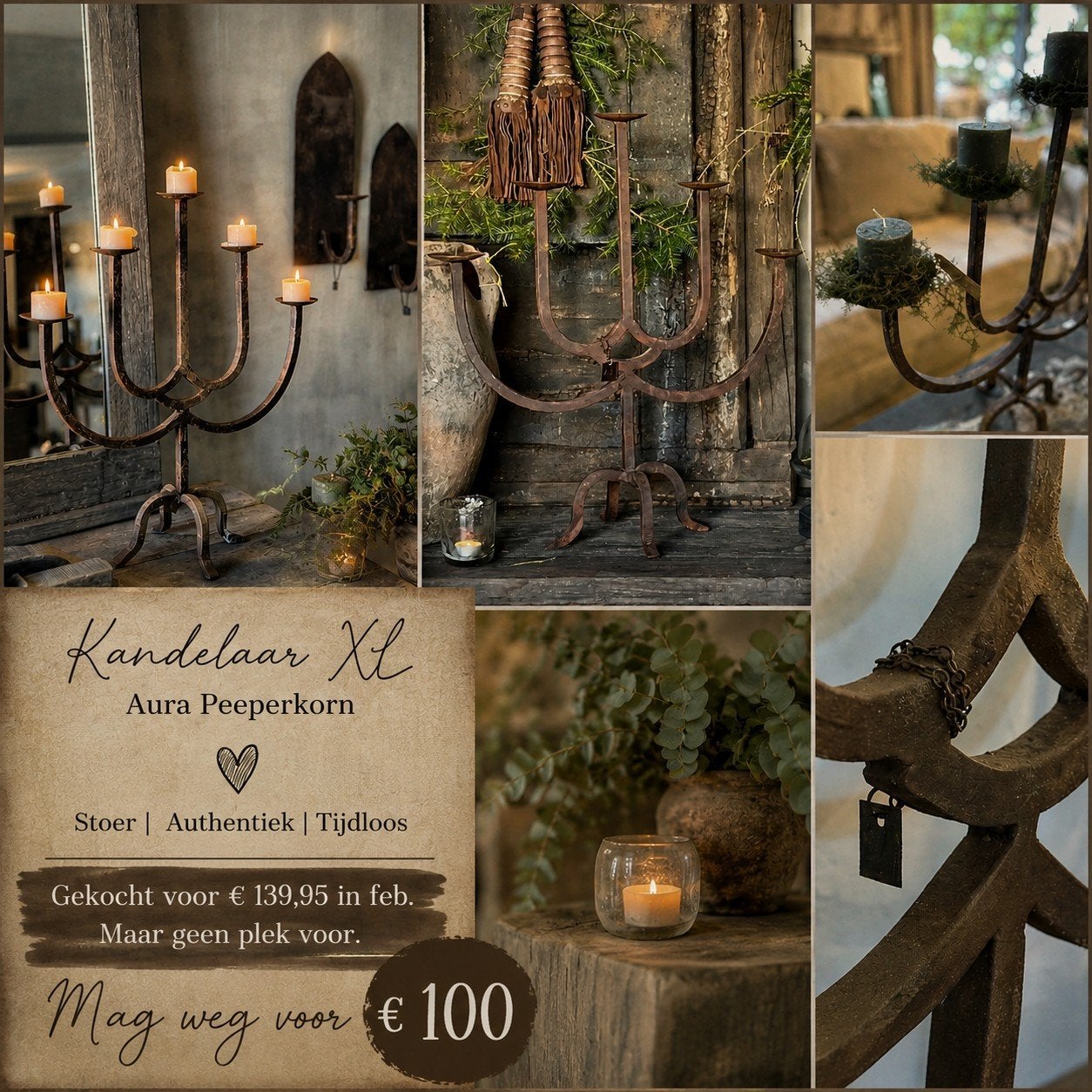 Aura peeperkorn kandelaar roest XL feb gekocht, Huis en Inrichting, Woonaccessoires | Kandelaars en Kaarsen, Ophalen of Verzenden