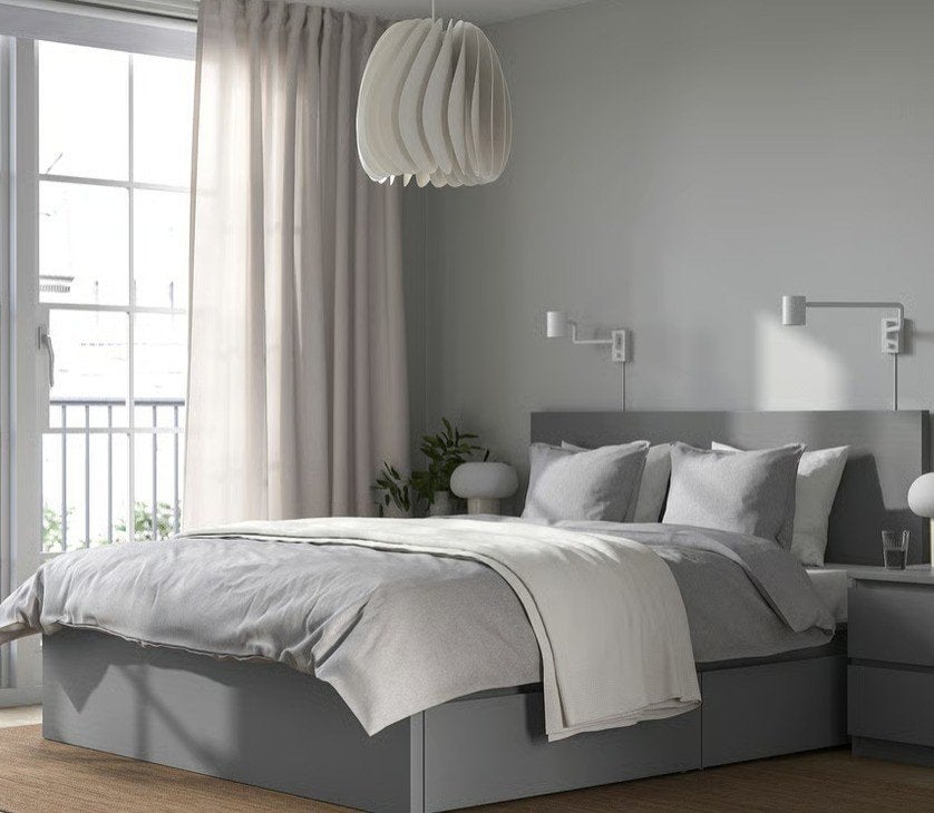 Ikea Malm bed 140x200 grijs met 4 lades en lattenbodem, Ophalen, Gebruikt, Tweepersoons, 140 cm