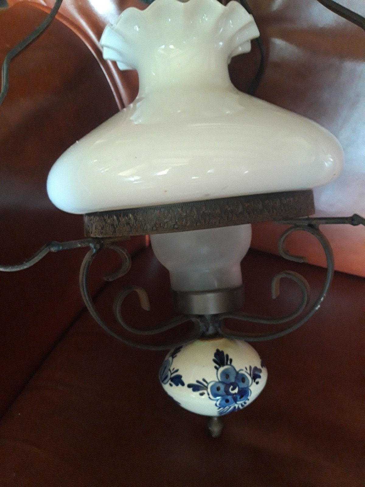 Hanglamp met glazen kap delfts blauw, Antiek en Kunst, Ophalen