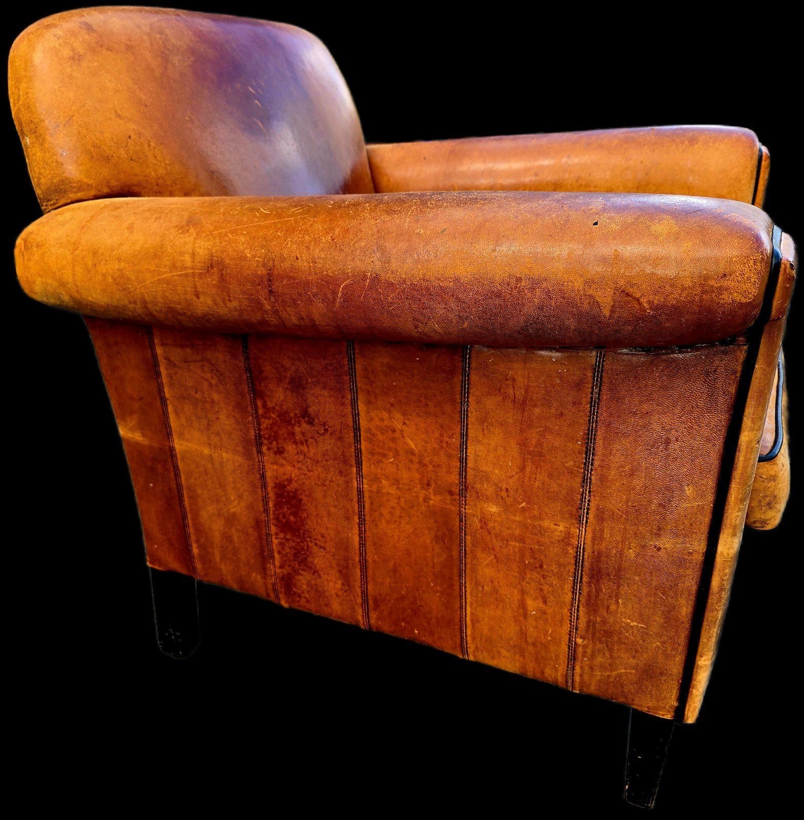 Vintage schapenleren Fauteuil cognac bruin + BEZORGING, Antiek en Kunst, Antiek | Meubels | Stoelen en Banken, Ophalen of Verzenden