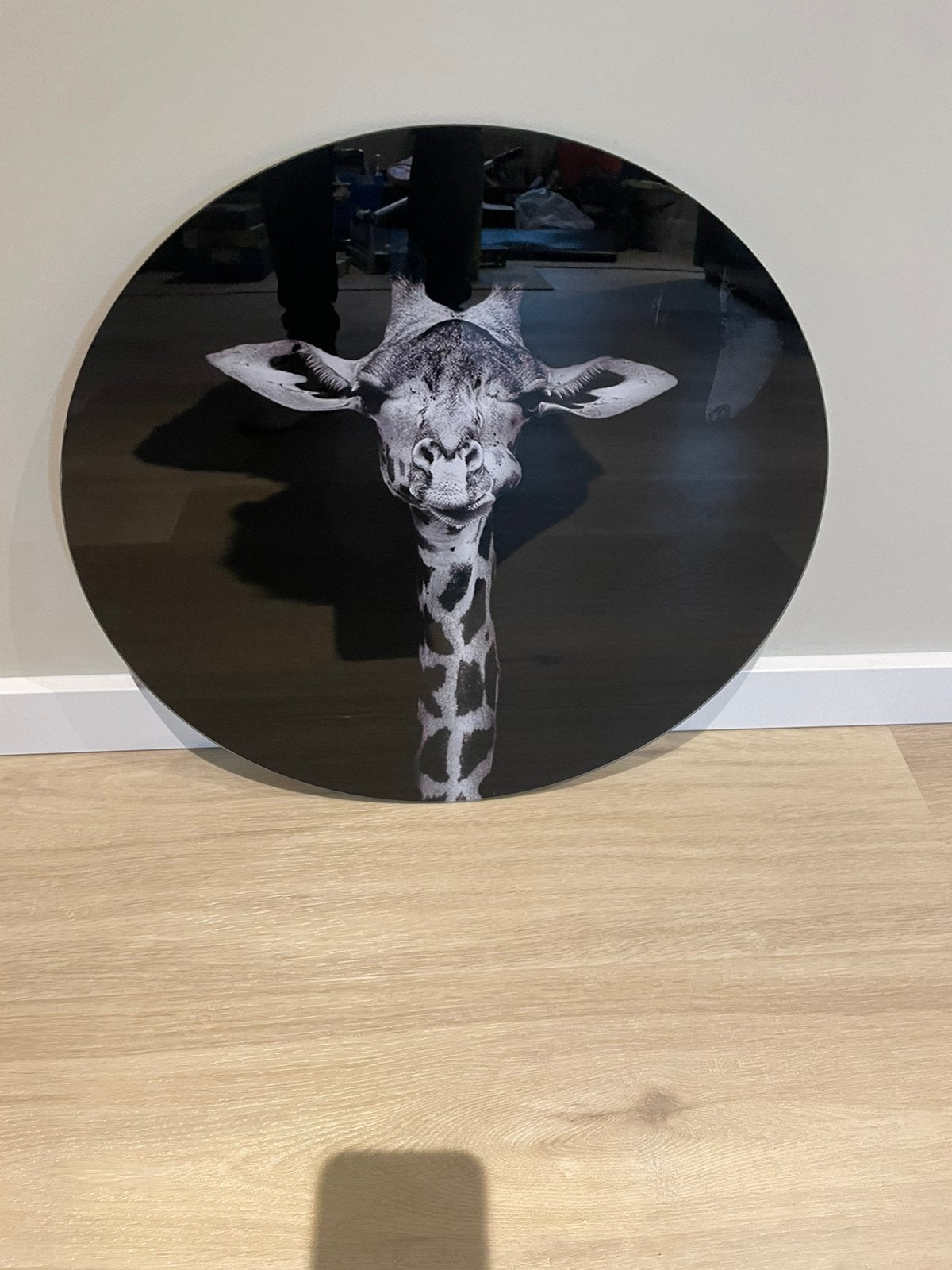 Wandcirkel Giraffe Zwart-Wit - Modern Design 50cm, Zwart, Ophalen of Verzenden, Zo goed als nieuw, Glas