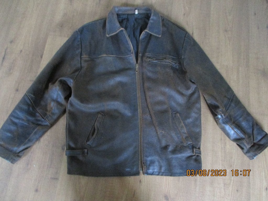 Leren dames jas van ruw leer - Bruin, Maat L, Ophalen of Verzenden, Gedragen, Maat 42/44 (L), Bruin