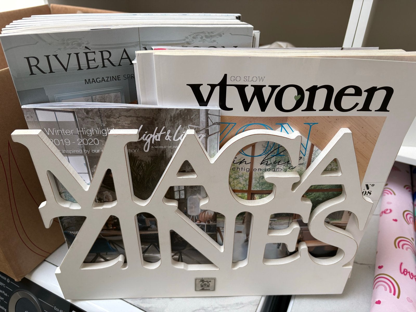Riviera Maison Tijdschriftenrek 'Magazines', Huis en Inrichting, Woonaccessoires | Krantenbakken en Lectuurbakken, Ophalen, Gebruikt
