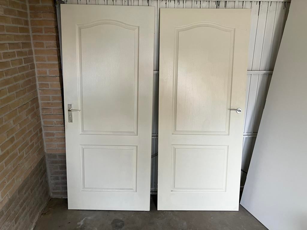 2 opdekdeuren met beslag, 1 stompe deur GRATIS, Ophalen, Gebruikt, 80 tot 100 cm, Binnendeur