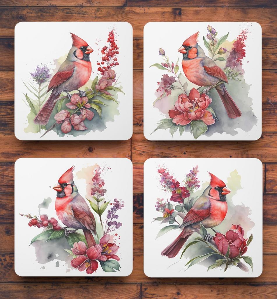 Rode Kardinaal Aquarel onderzetters met houder, Ophalen of Verzenden, Nieuw, Glas of Kopje