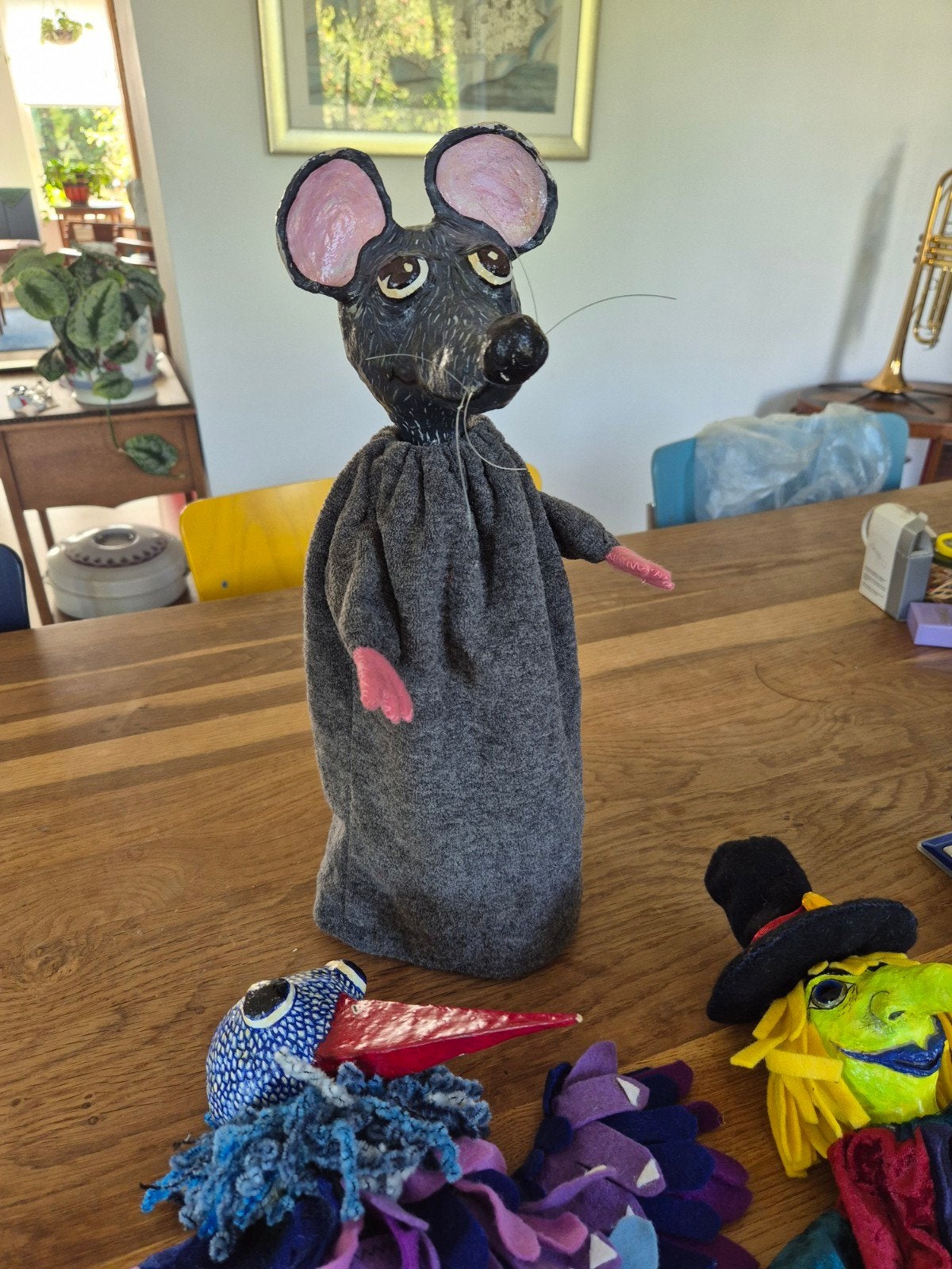 handpop papier-maché, heks, muis, reiger, koe, Ophalen of Verzenden